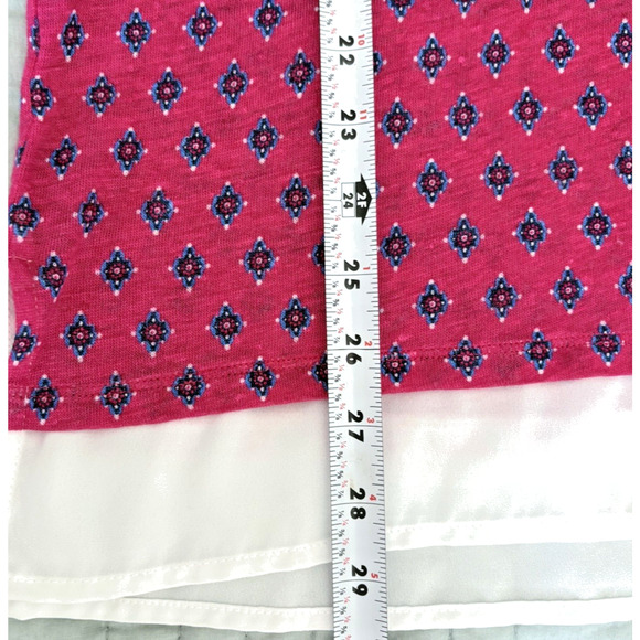 Tommy Hilfiger Linen Jersey Knit Layered Hem Tunic Blouse Top Pink White Boho XL - Picture 14 of 14